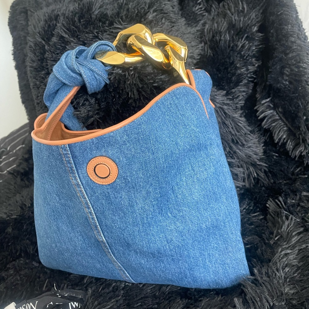 JW ANDERSON Blue Jean Denim Bag with Chain Handle Detail